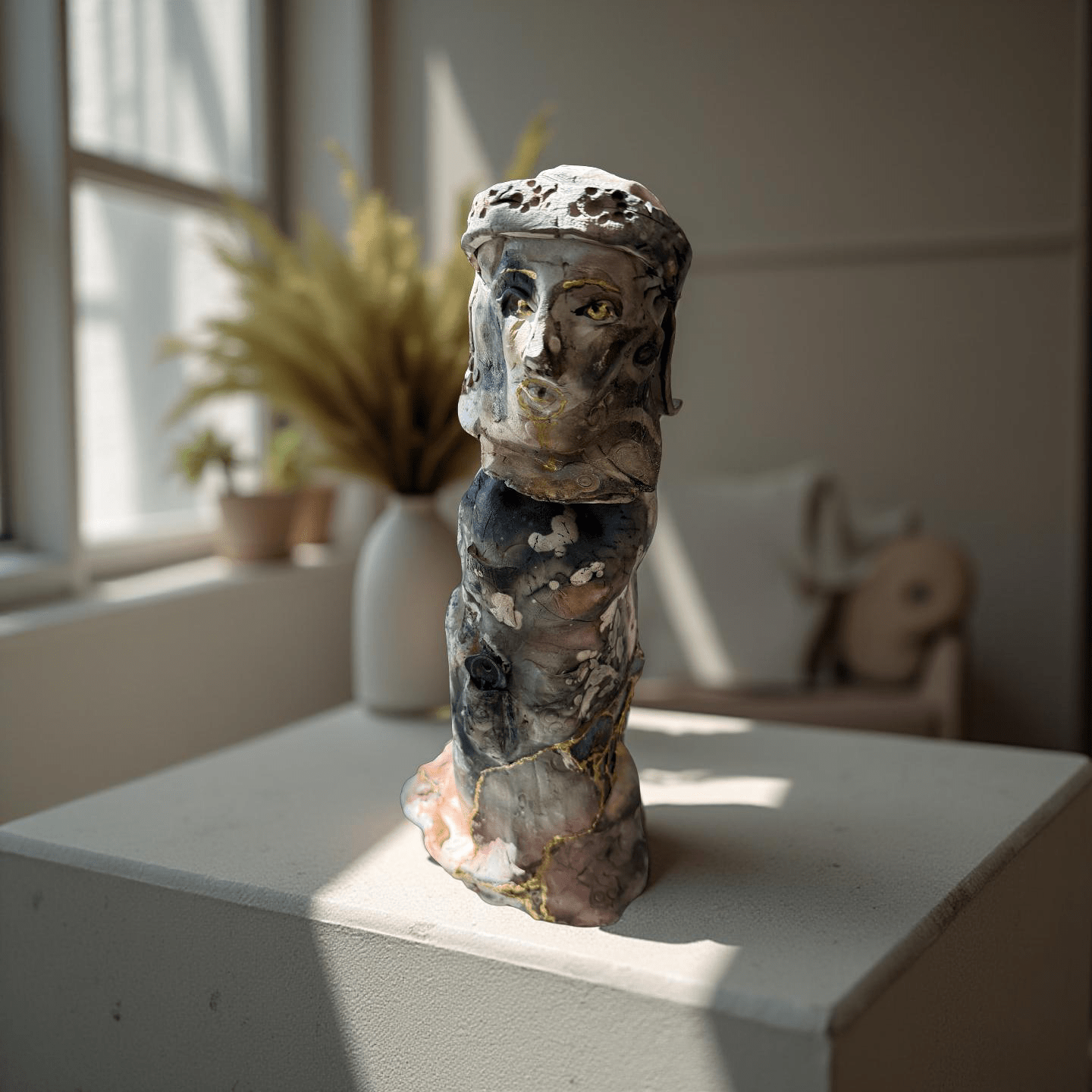 Glory carries 23 poppies - Raku Sculpture 2005 - In Gallery Purchase only - The Artful