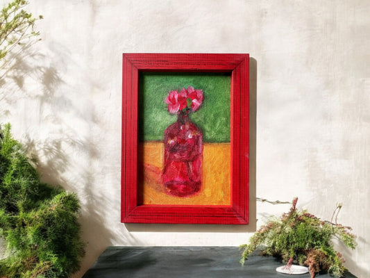 Red Vase and Petals - Oil on Board -  #1214