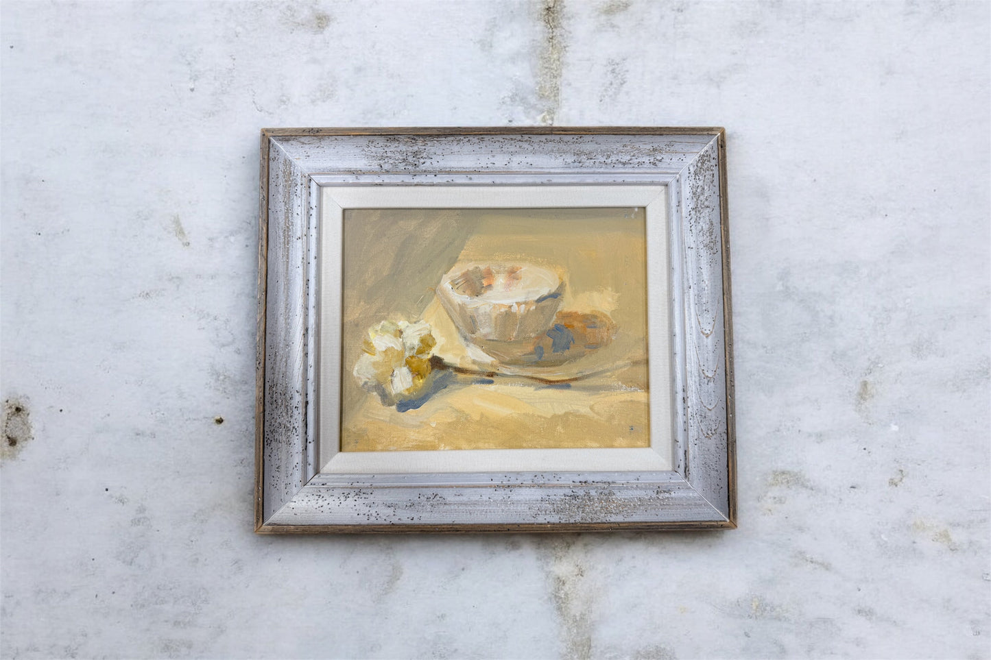 White bowl & Flower - Oil on Board -  #1437
